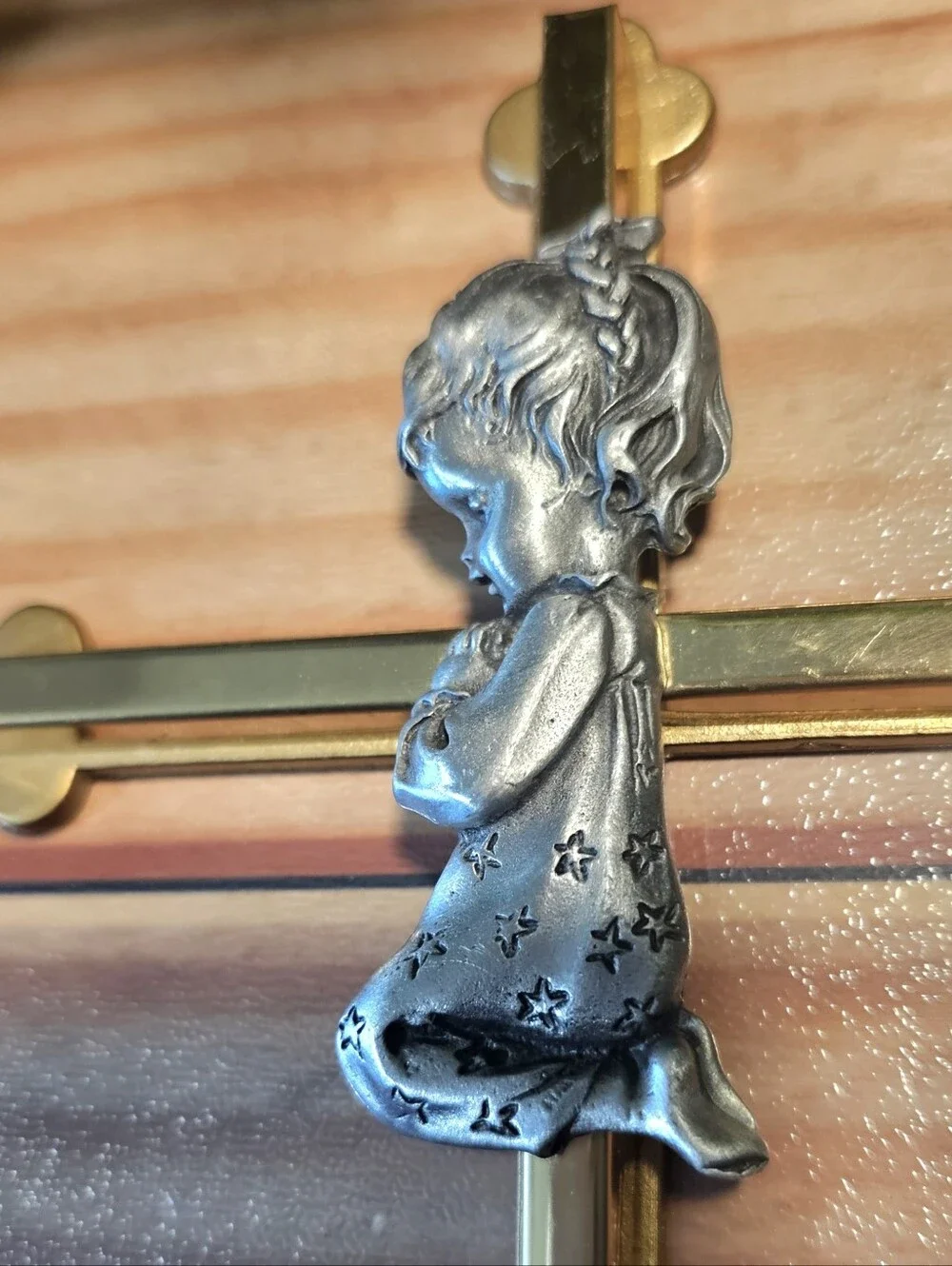 Gorham Gold Tone Wall Cross With Silver Praying Girl Religious Decor 5